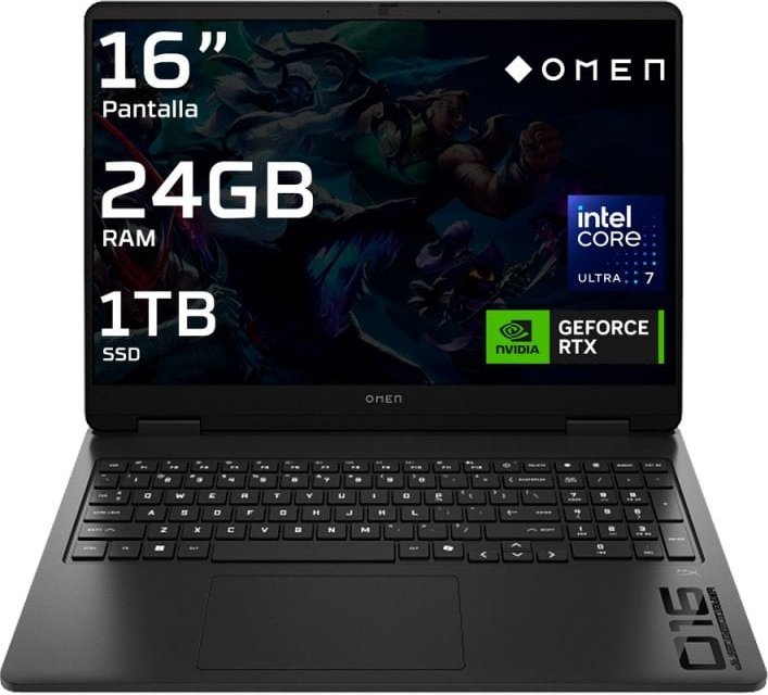 Portátil HP OMEN Slim 16-an0006ns 16" Intel Core Ultra 7 255H 24GB 1TB SSD RTX 5060 8GB Shadow Black