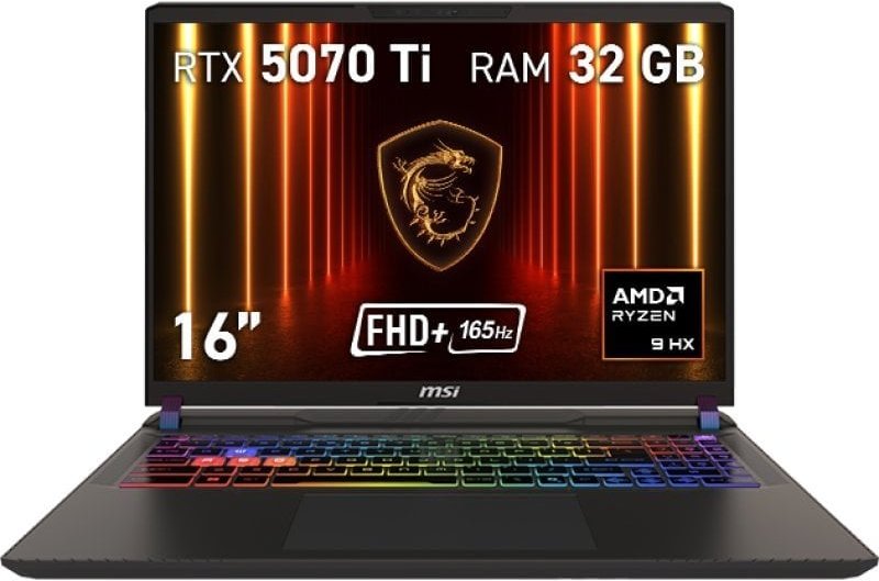 Portatil MSI Vector A16 HX A8WHG-050XES 16" AMD Ryzen 9 7945HX 32GB 1TB SSD RTX 5070 Ti 12GB FreeDOS RGB