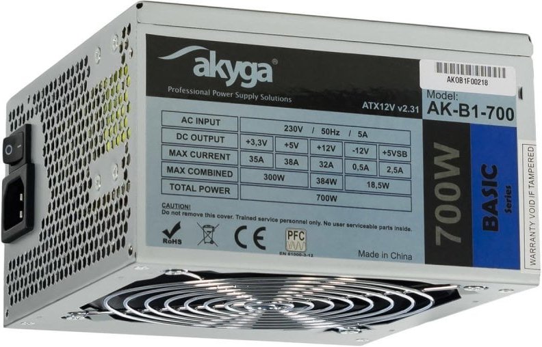 Fuente de Alimentación Akyga 700W Certificación CE AK-B1-700 Activa ATX Cables No Modulares
