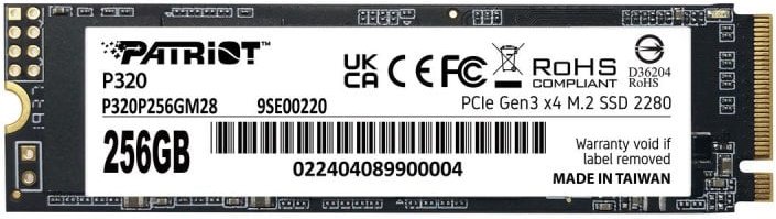 Disco Duro Patriot P320 256GB M.2 NVMe PCIe 2200MBs + Durabilidad TBW 120