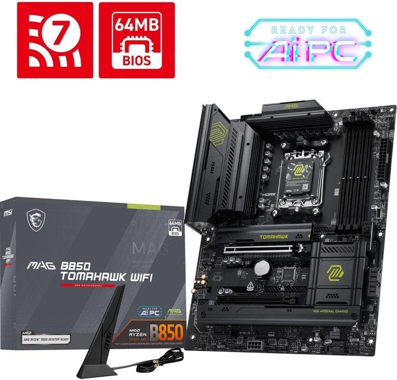 Placa Base MSI MAG B850 Tomahawk Wifi AM5 DDR5 ATX WiFi 7 5G LAN Triple M.2 PCIe 5.0