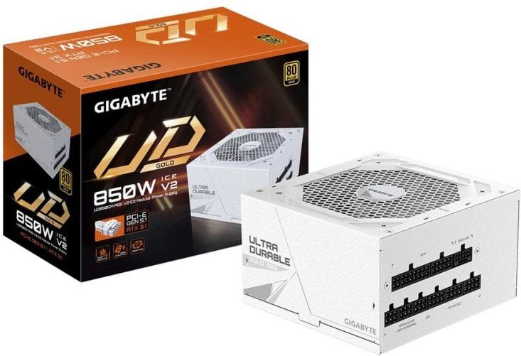 Fuente de Alimentación Gigabyte UD850GM PG5 V2 ICE 850W 80 PLUS Gold modular blanca