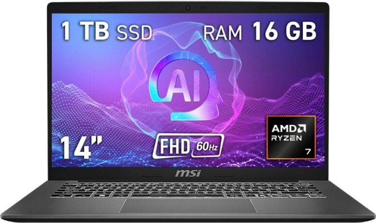 Portátil MSI Modern A14 AI F2HMG-010XES 14" AMD Ryzen 7 250 16GB 1TB SSD Radeon 780M FreeDOS