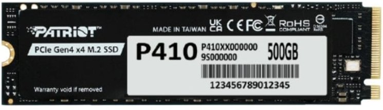 Disco Duro Patriot P410 500GB M.2 SSD PCIe 4.0 5000MB/s NVMe + Sin Disipador