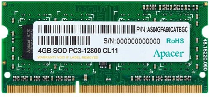 Memoria RAM Apacer DV.04G2K.KAM 4GB 1x4GB DDR3L 1600MHz CL11 SODIMM 1.35V
