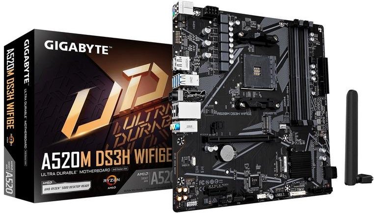 Placa Base GIGABYTE A520M DS3H WIFI6E AMD A520 AM4 DDR4 Micro ATX WiFi 6E Bluetooth 5.3
