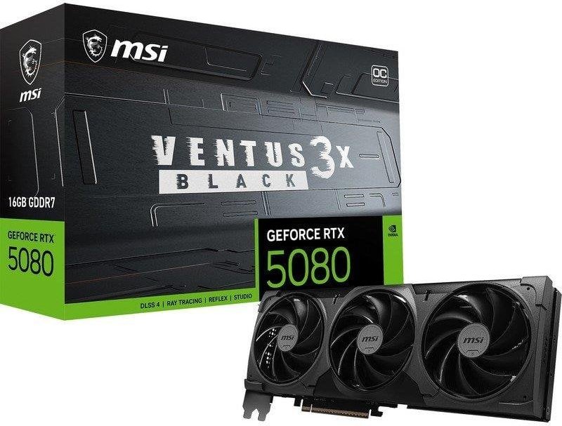 Tarjeta Gráfica MSI GeForce RTX 5080 VENTUS 3X OC 16 GB GDDR7 Reflex 2 RTX AI DLSS4.5