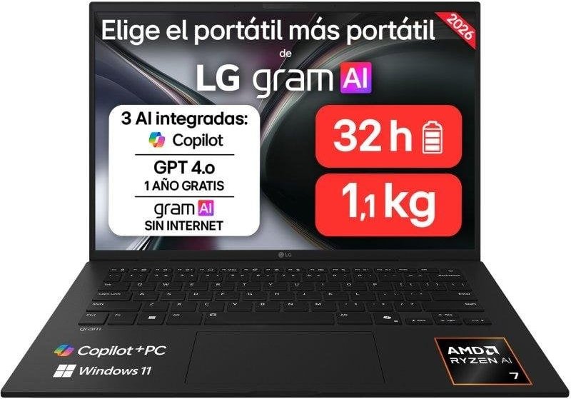 Portátil LG Gram 14" AMD Ryzen AI 7 450 32GB 512GB SSD Radeon Windows 11 Home