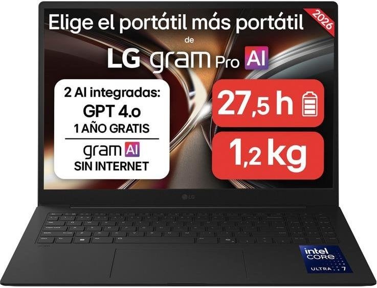 Portátil LG Gram 16Z90S 16" Intel Core Ultra 7 155H 32GB 512GB SSD Arc Graphics Sin Sistema Operativo