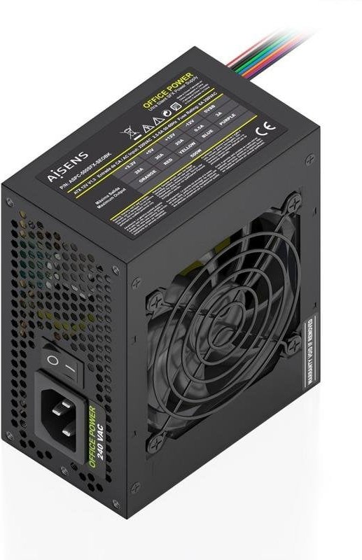 Fuente de Alimentación AISENS ASPC-500SFX-SEOBK 500W CE RoHS con botón encendido