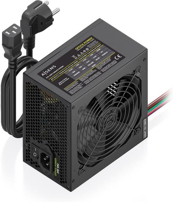 Fuente de alimentación AISENS ASPC-500ATX-PSEBK 500W CE RoHS botón encendido