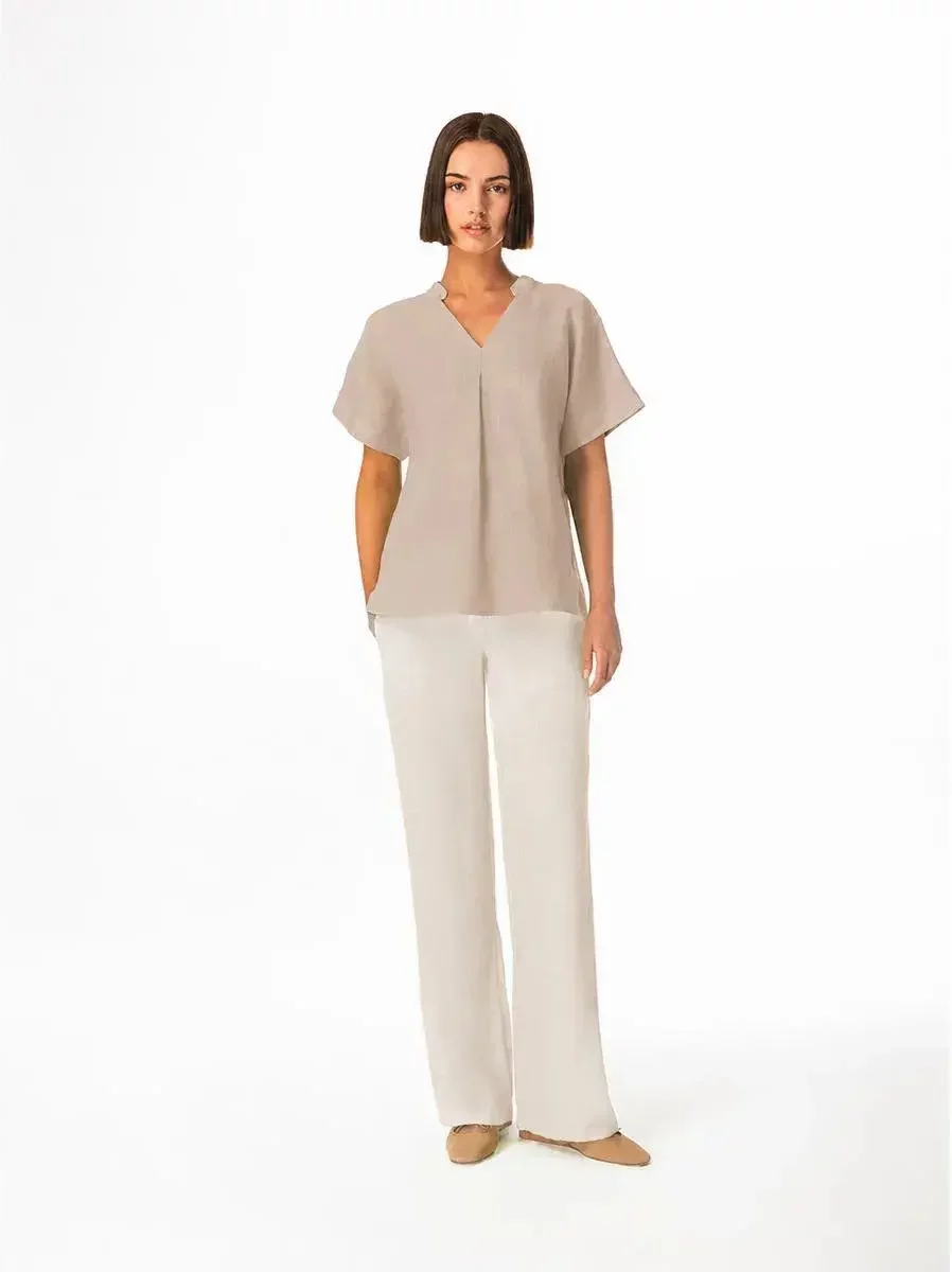 Women’s V-neck blouse Haris Cotton Essentials Front Pleat