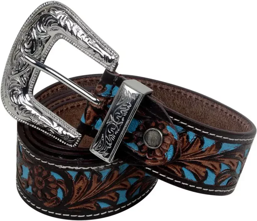 Leather belt woman Myra Bag Turquoise Hand-Tooled