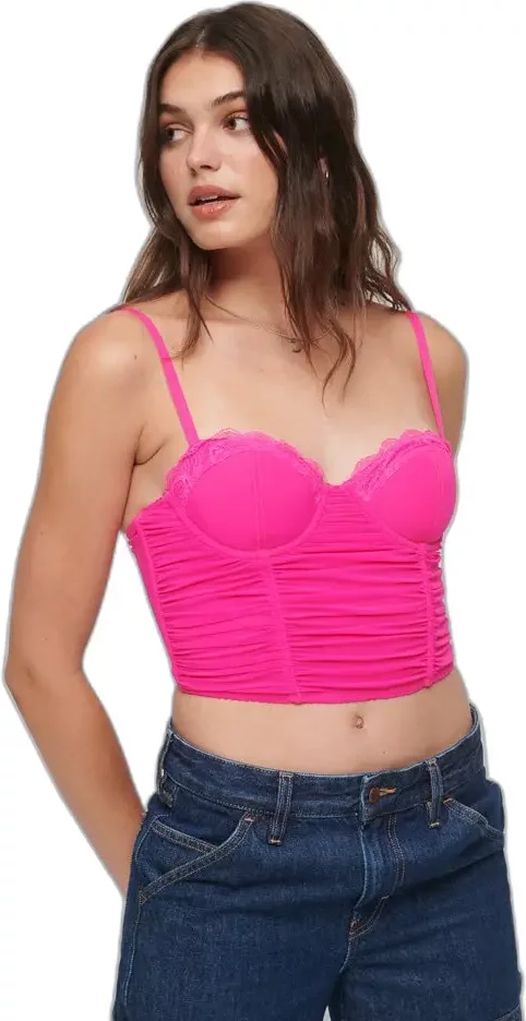 Short bustier in gathered mesh for women Superdry