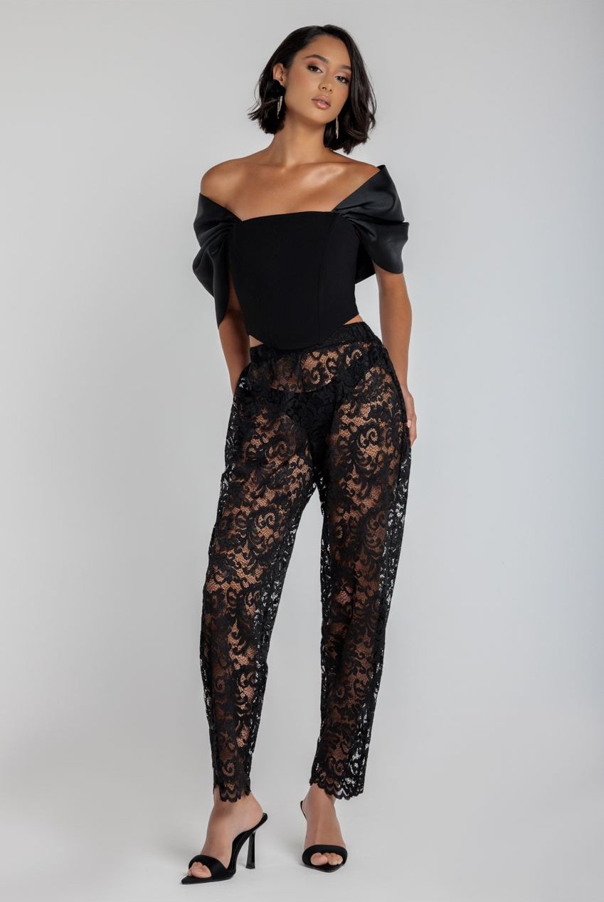 Goddiva Barrell Leg Scalloped Hem Trouser - Black