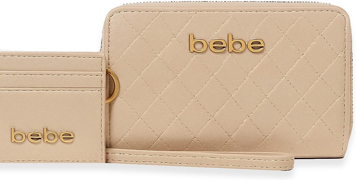 BEBE Jenna Vegan Leather Wallet with Separate Card Case - Beige