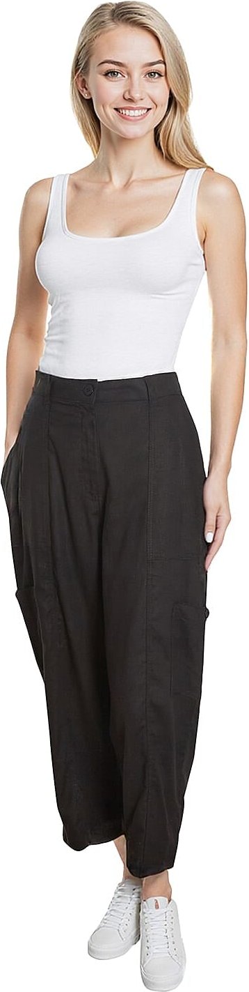 La Marey Relaxed Fit 3-4 Length Cargo Capri Pants with Pockets