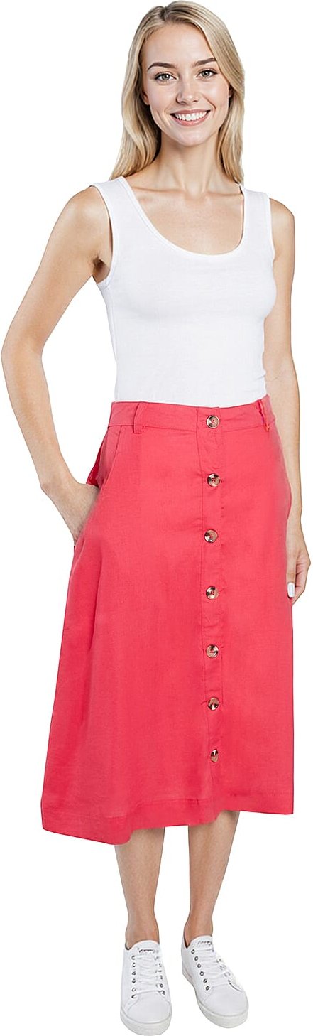 La Marey Womens Linen Button A-Line Midi Skirt (Size 12) - Fuchsia