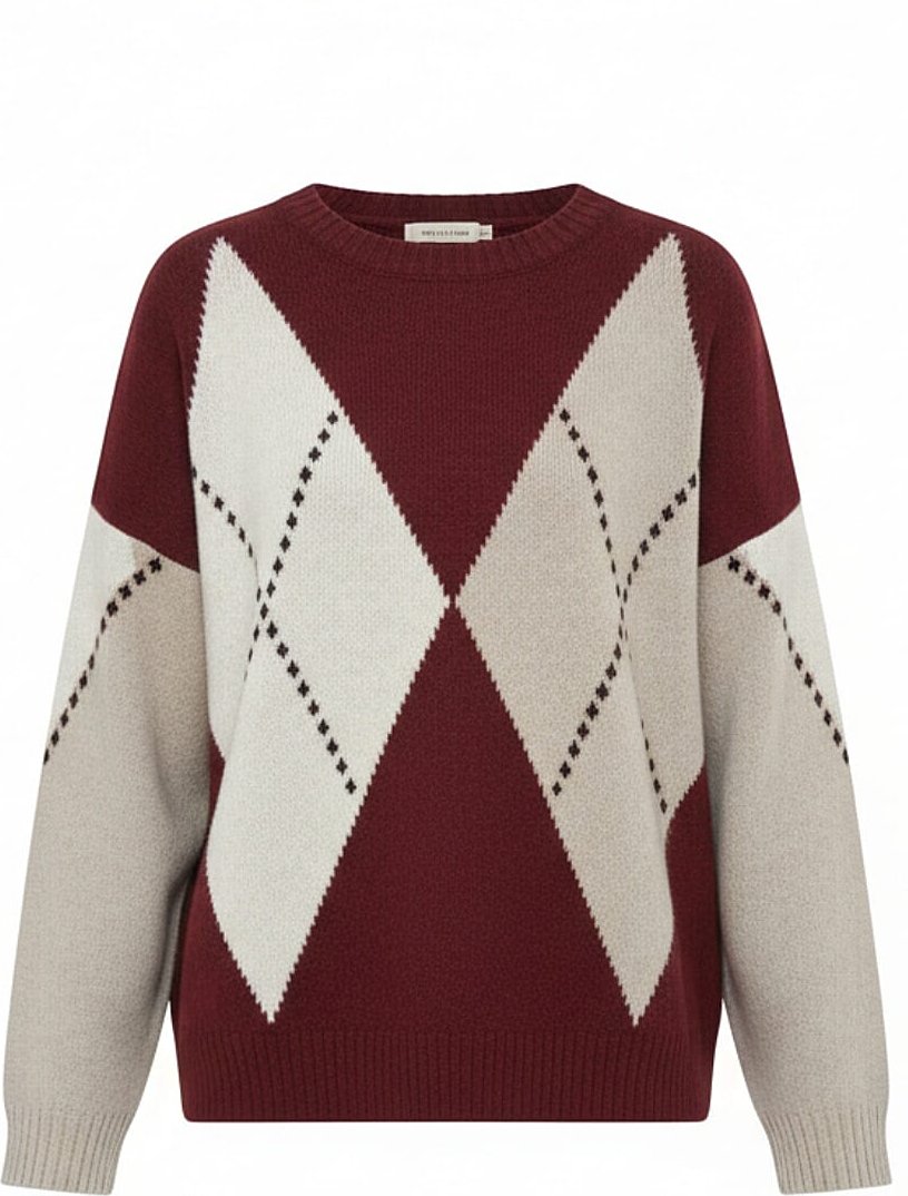 Misumi Argyle Detail Knit Jumper (One Size 8-18) - Wine