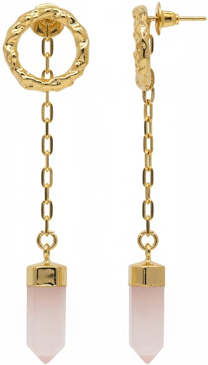 Rose Quartz Earring with Push Back in Yellow Gold Plated 12.00 Ct.