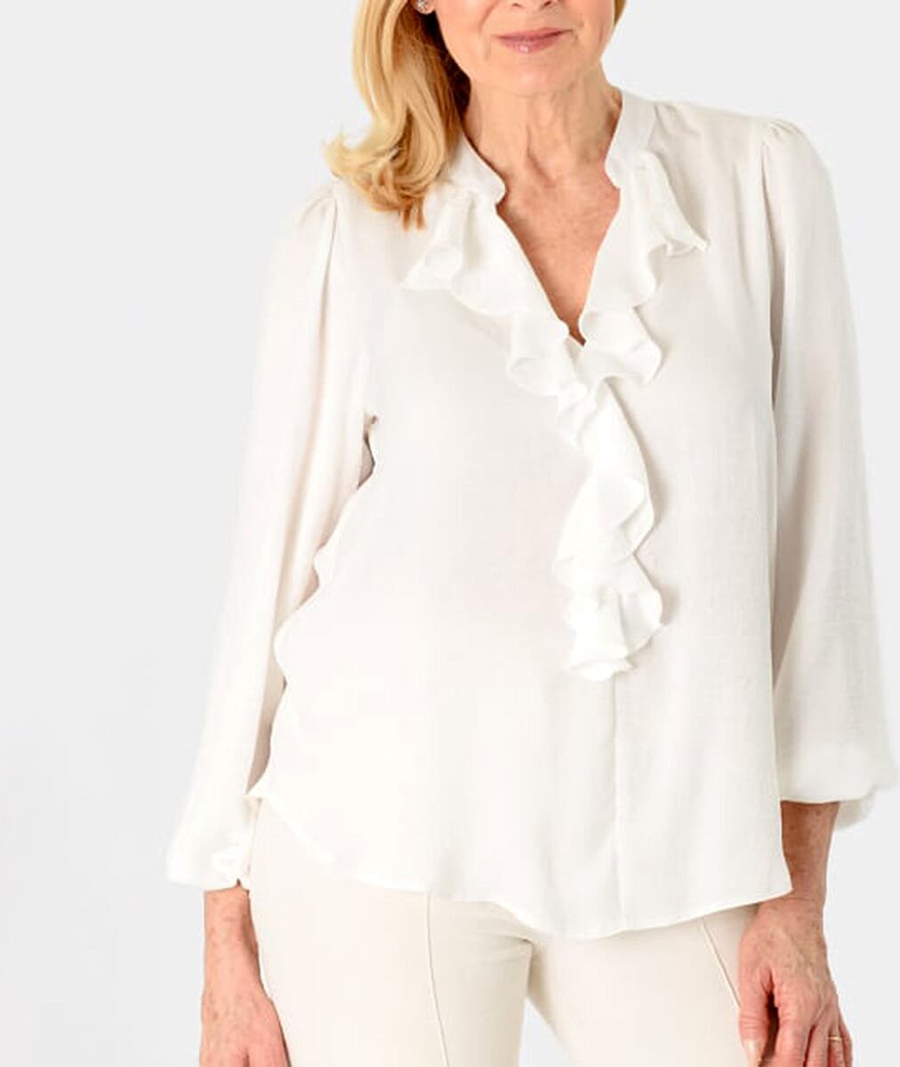 Solid Flair Frill Long Sleeves Top (Size 8) - White