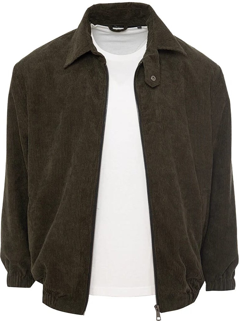 Soulstar Mens Full-Zip Cordoroy Jacket With Collar (Size L) - Khaki