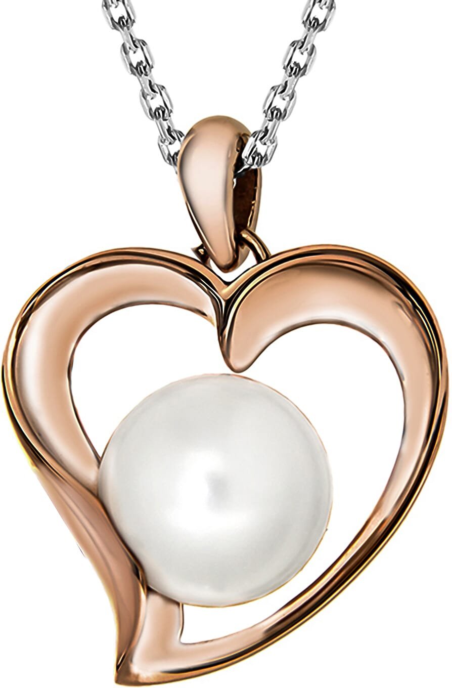 Freshwater Pearl Heart Pendant with Adjustable Chain in Rose Gold Plated Sterling Silver(Size - 18 Inch)