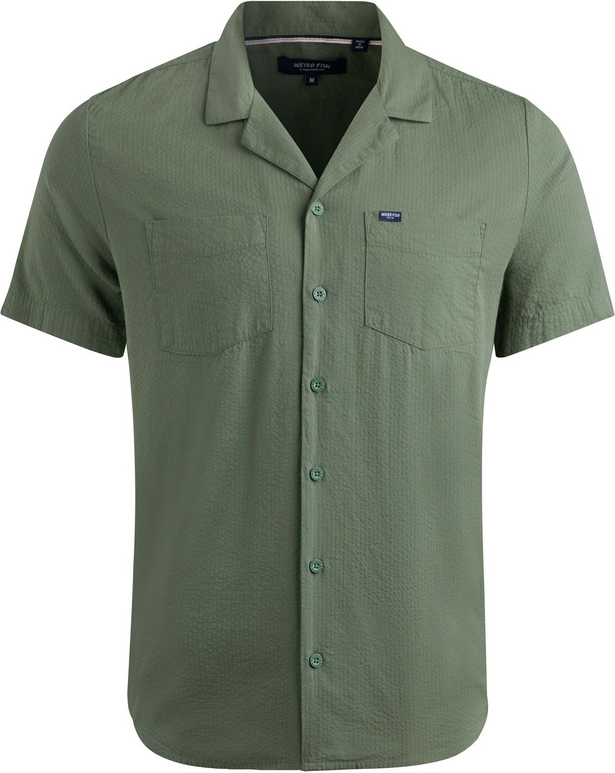 Weird Fish Maxwell Seersucker Shirt Army Green Size S