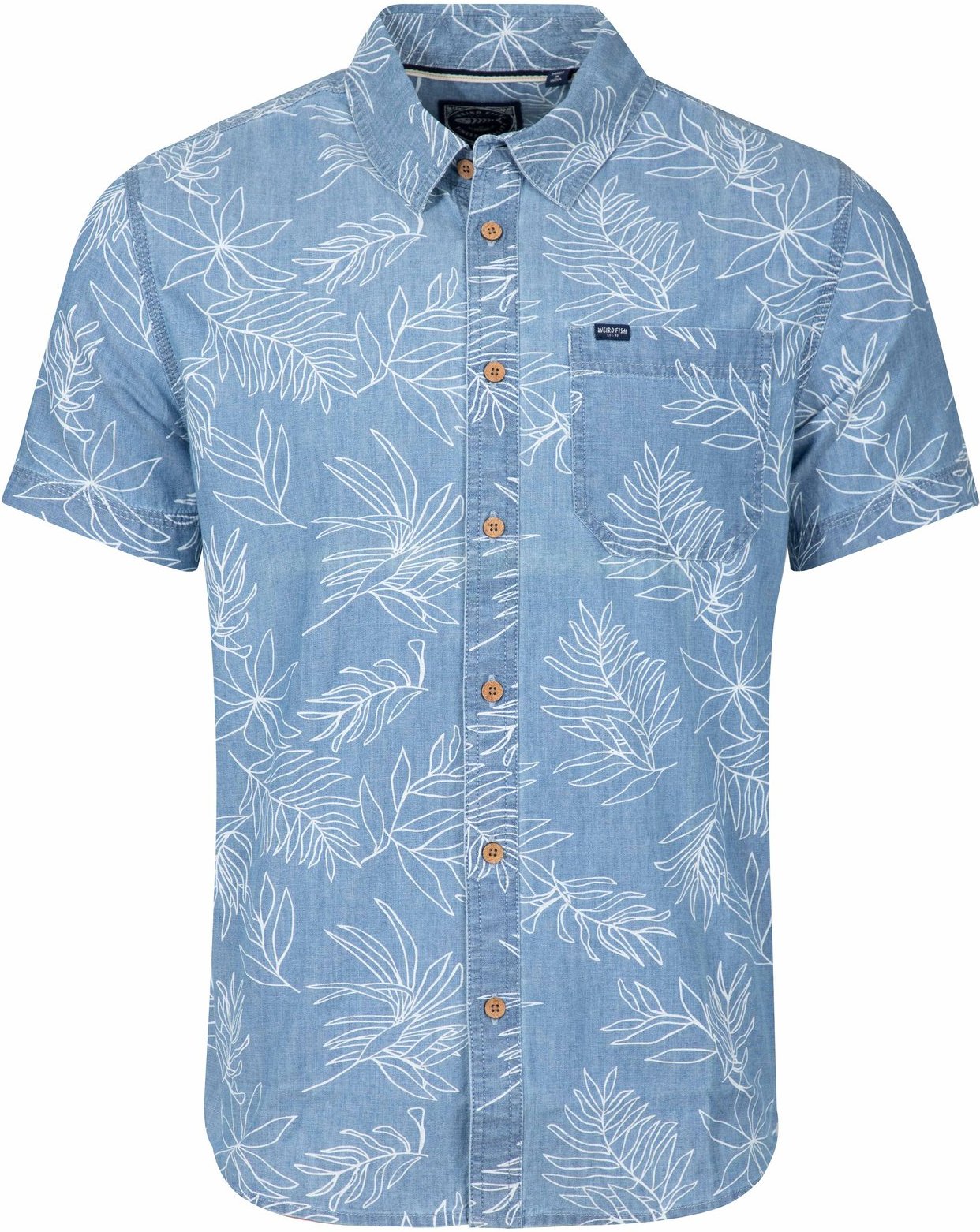 Weird Fish Russell Printed Chambray Short Sleeve Shirt Denim Size L