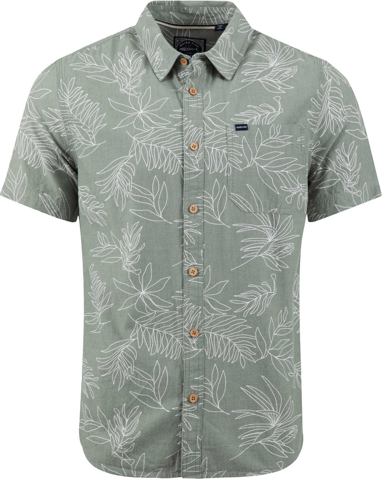 Weird Fish Russell Printed Chambray Short Sleeve Shirt Woodland Sage Size 3XL