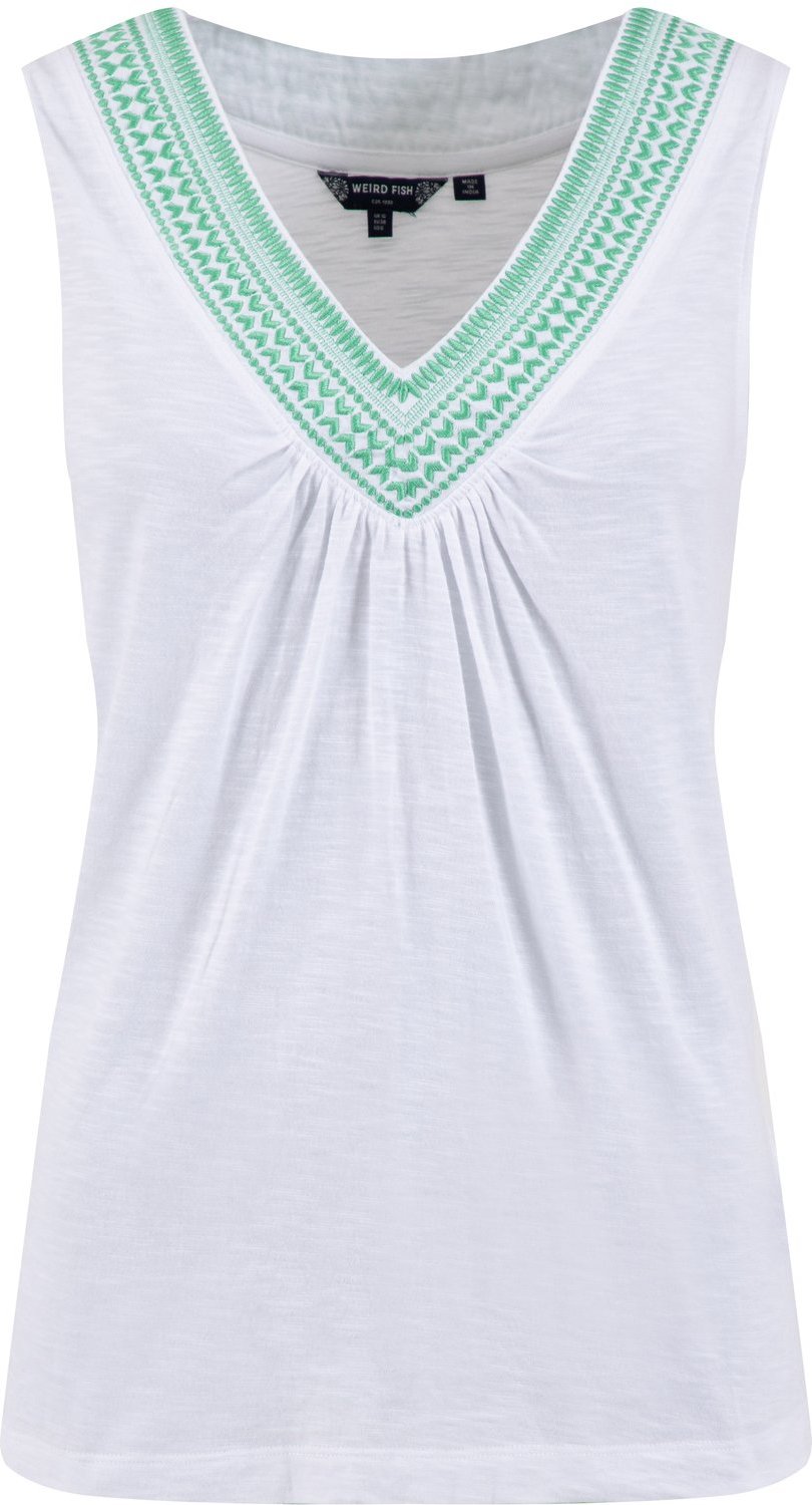 Weird Fish Kinton Embroidered Jersey Vest Top White Size 14