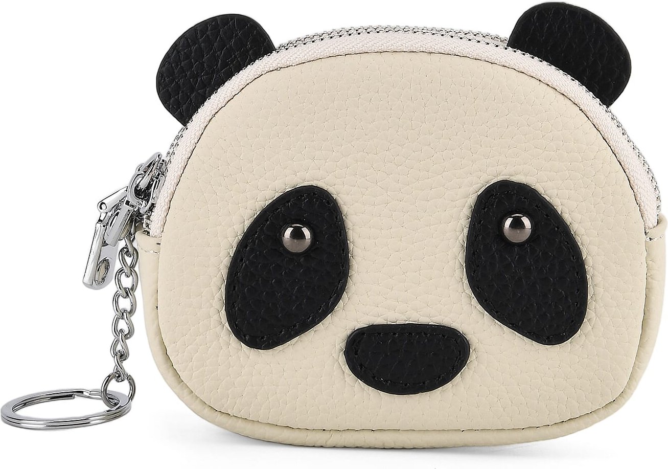 Genuine Leather Panda Print Pattern Wallet with Dual Zip (Size 12x4x10 cm) - Off White
