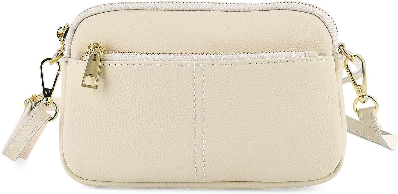 100% Genuine Leather Designer Minimalist Sling Shoulder Bag - Ivory