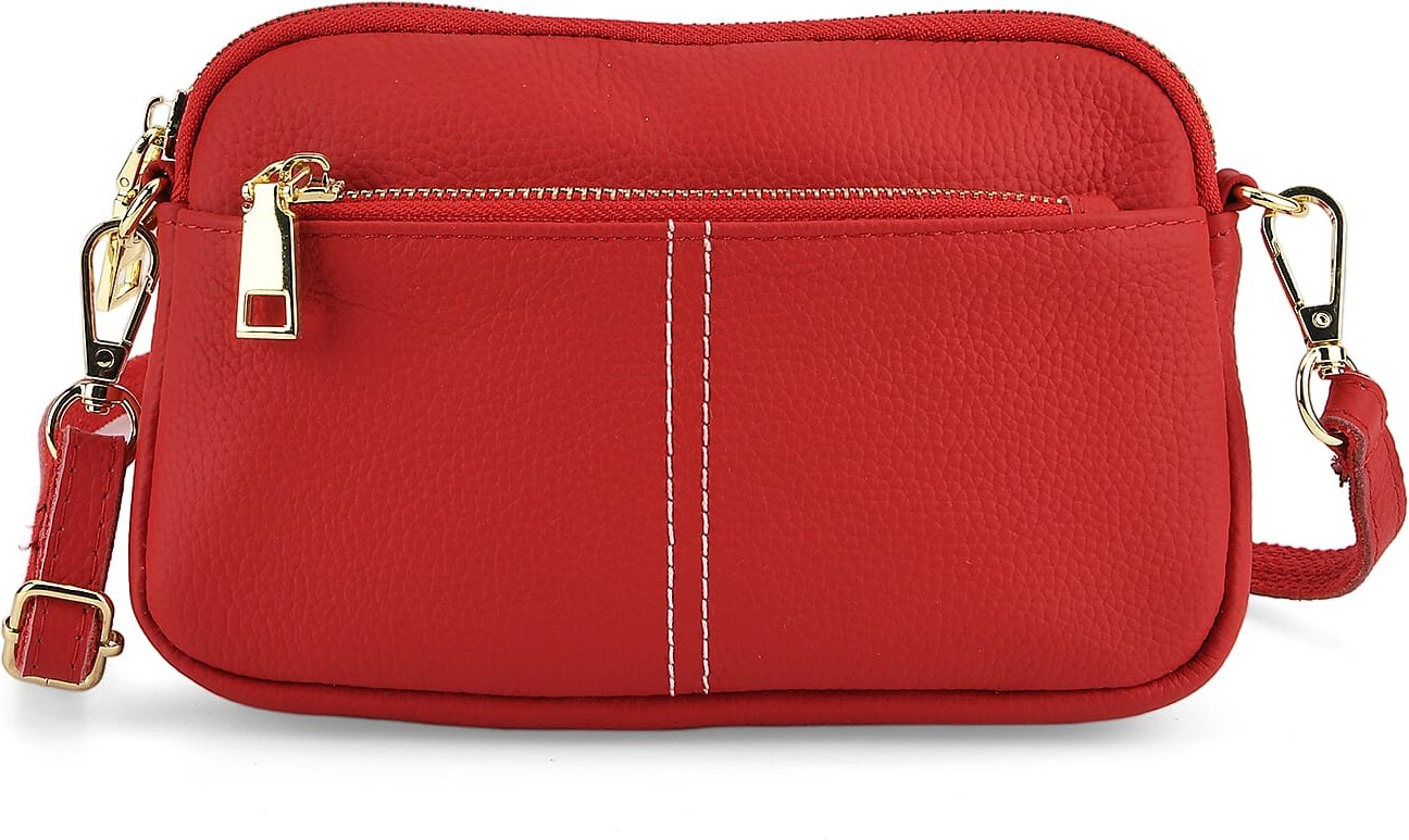 100% Genuine Leather Designer Minimalist Sling Shoulder Bag - Red