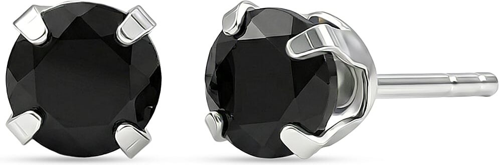 Black Spinel Earring with Push Back in Platinum Overlay Sterling Silver 1.35 Ct.