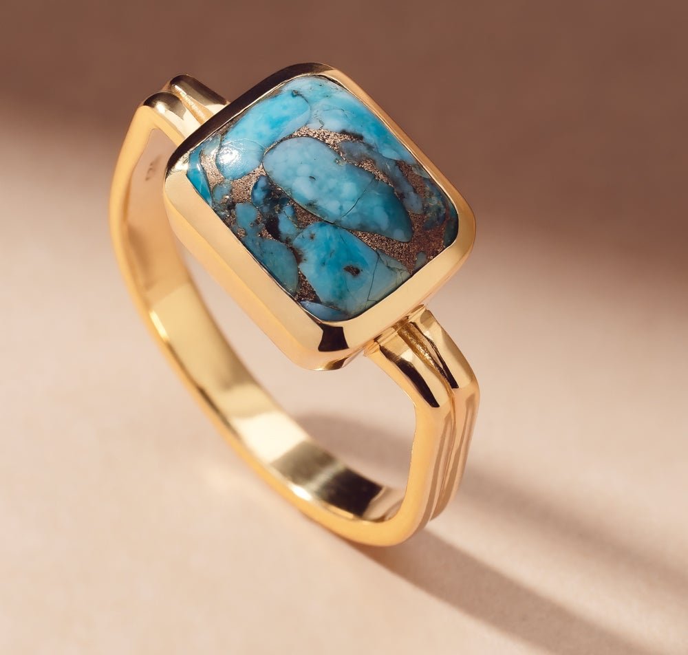John Greed Signature Gold Plated Turquoise Statement Ring