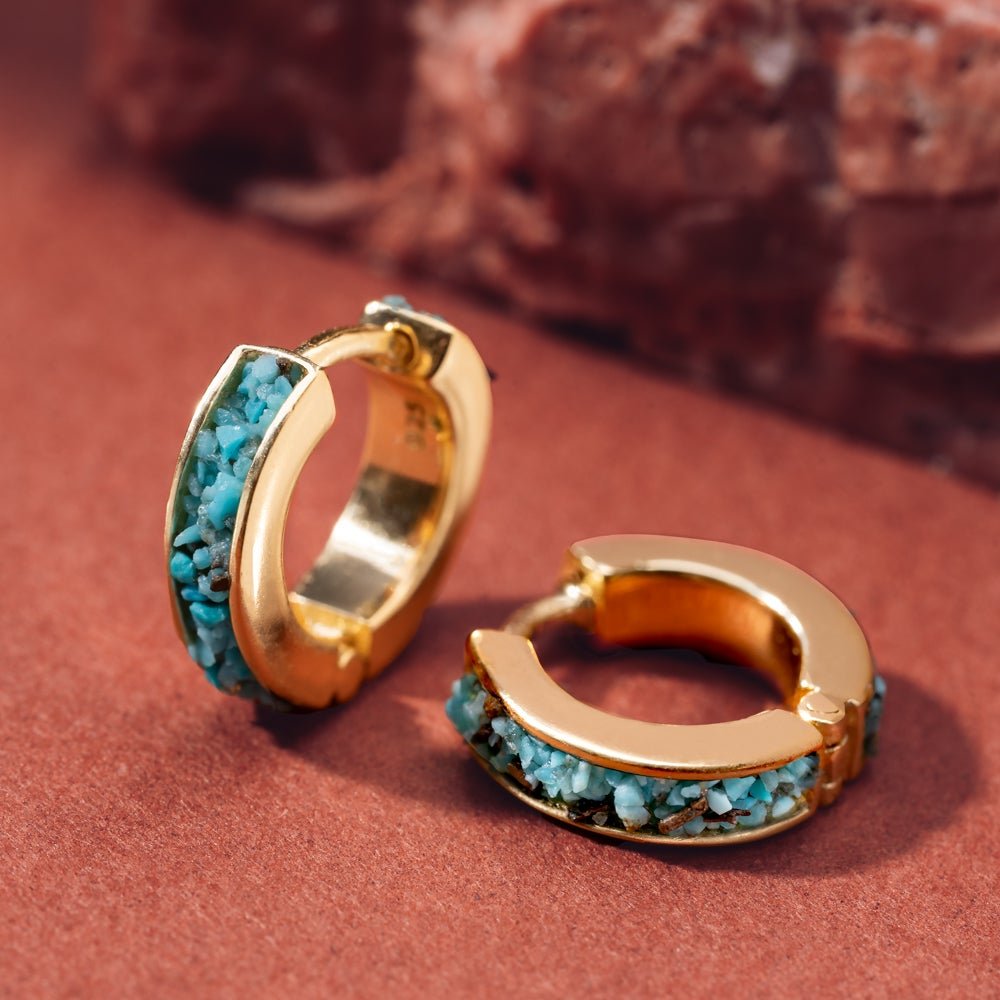 John Greed Signature Gold Plated Jagged Turquoise Hoop Earrings