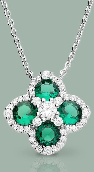John Greed Signature Silver & Green Zirconia Quatrefoil Clover Necklace