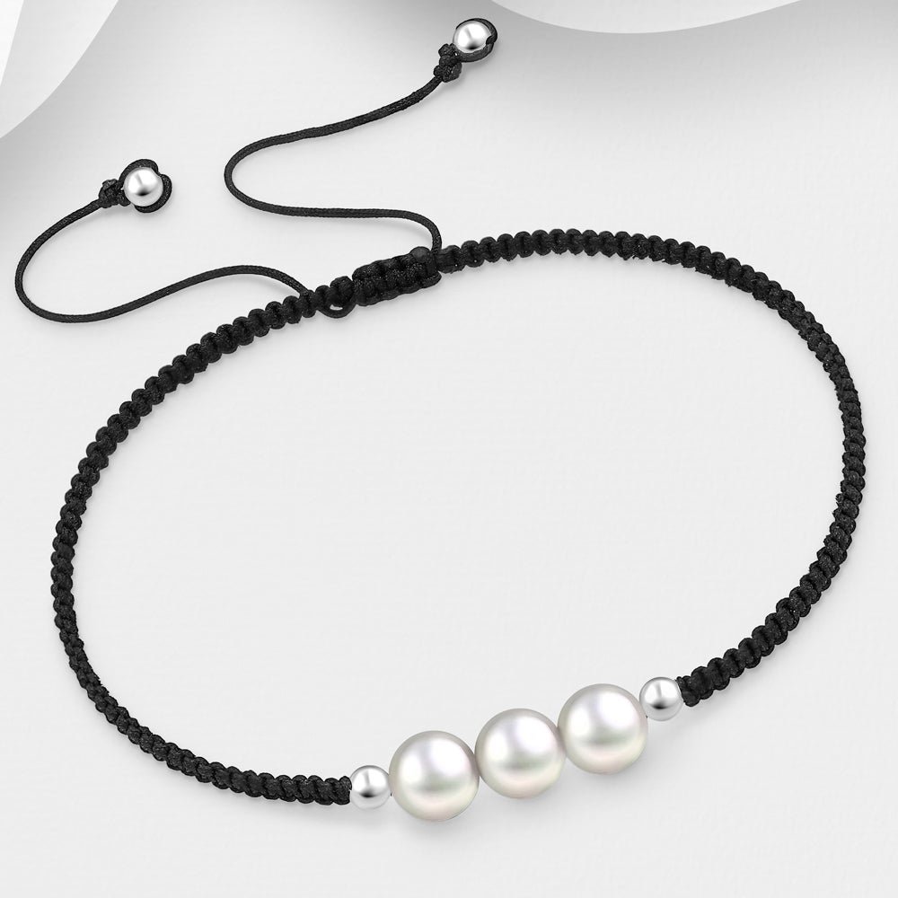 John Greed Signature Silver Bead & Three White Pearl Toggle Bracelet