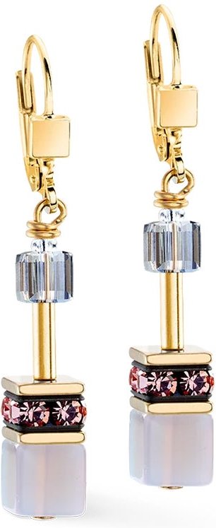 Coeur De Lion DELUXE GEOCUBE Earrings Gold Plated Rose Pastel Agate