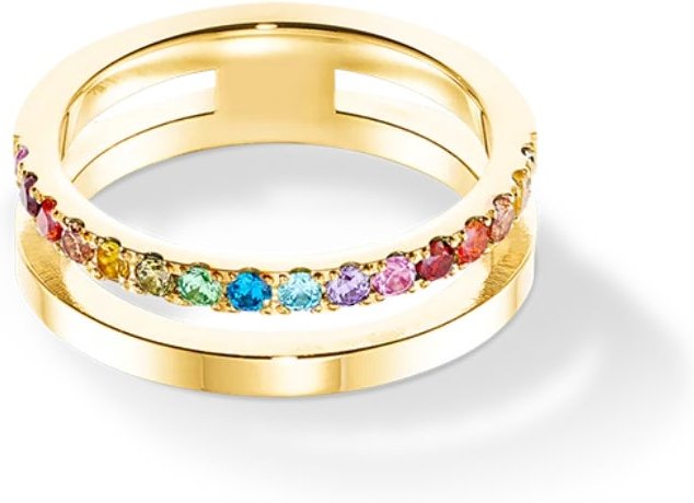 Coeur De Lion Elegance Halo Double Ring Gold Plated Multicolour