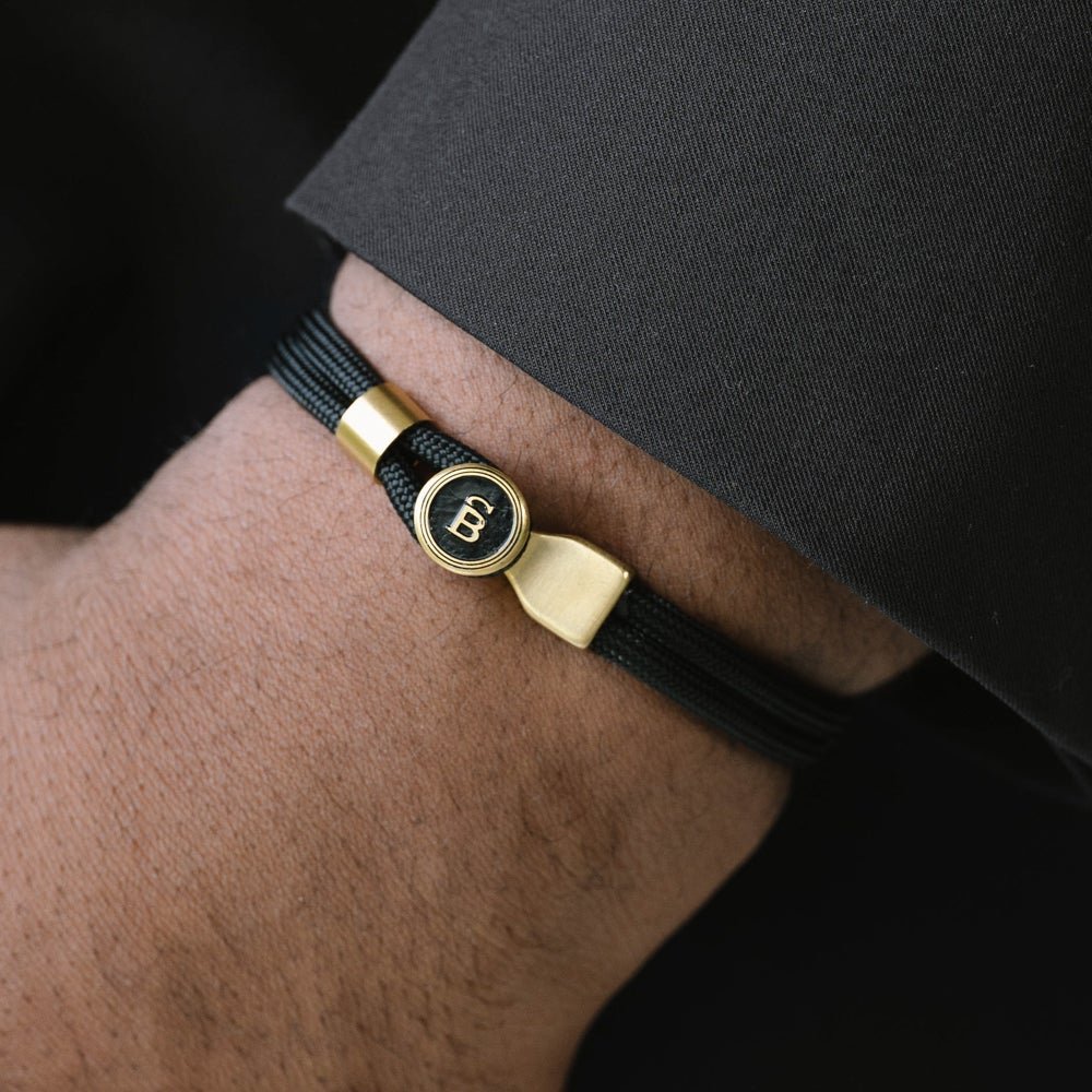 Steel & Barnett Riptide Gold Plated Nautical Black Rope Bracelet