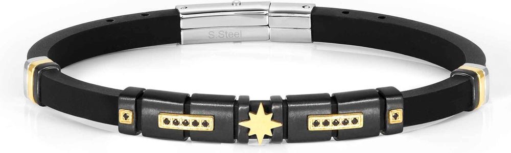 Nomination City Black & Gold CZ Wind Rose Silicone Bracelet