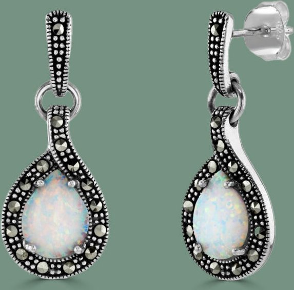 John Greed Signature Silver Marcasite & Opalite Loop Drop Earrings