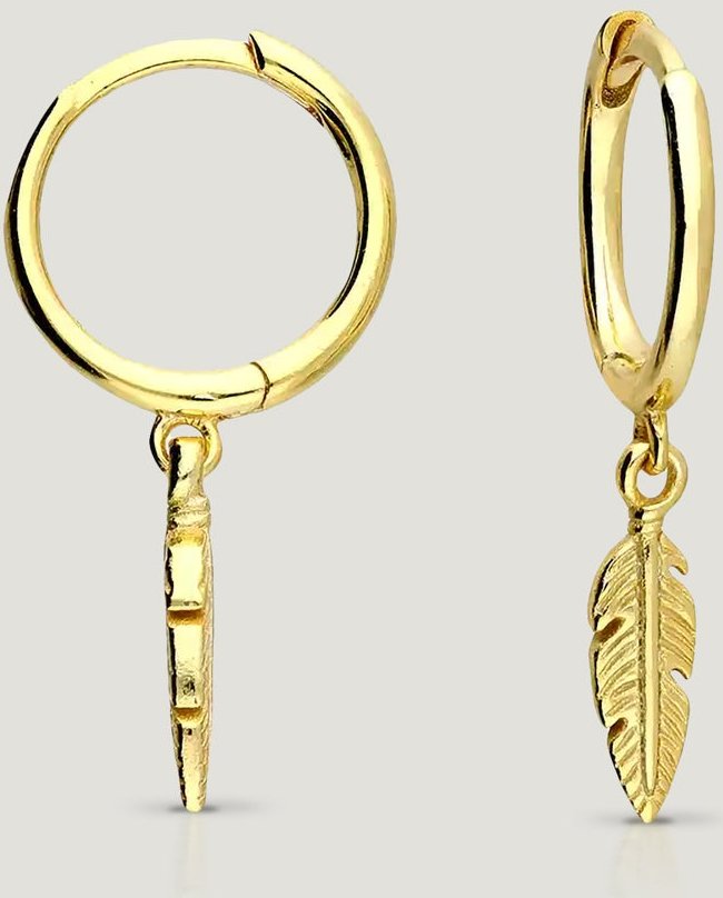 John Greed CANDY Desert Gold Plated Feather Drop Hoop Earrings