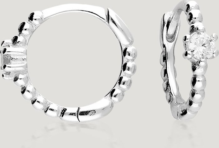 John Greed CANDY Spun Silver CZ Beaded Huggie Hoop Earrings