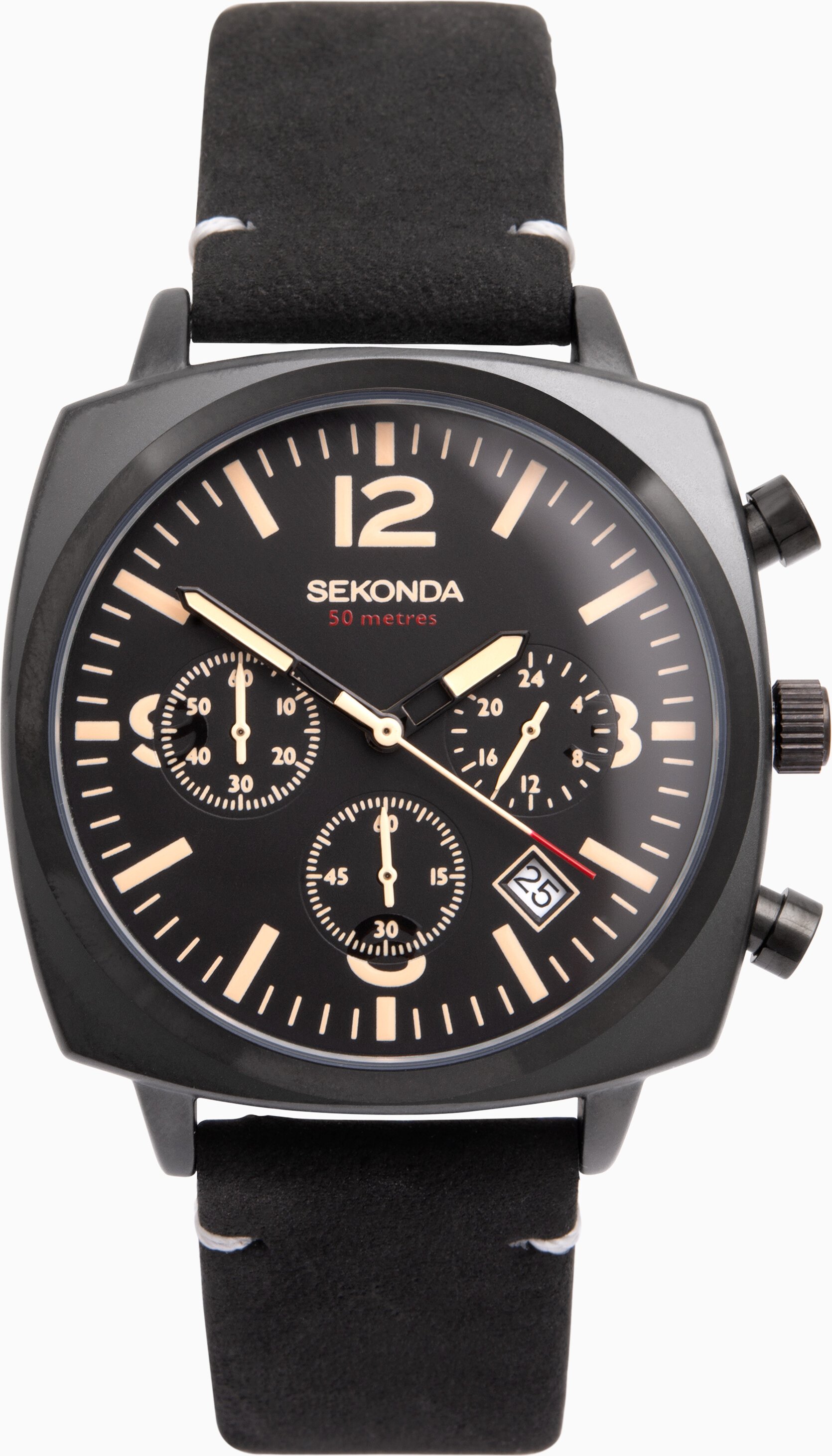 Sekonda Sekonda Airborne Men's Chronograph Watch | Black Case & Leather Strap with Black Dial | 1991