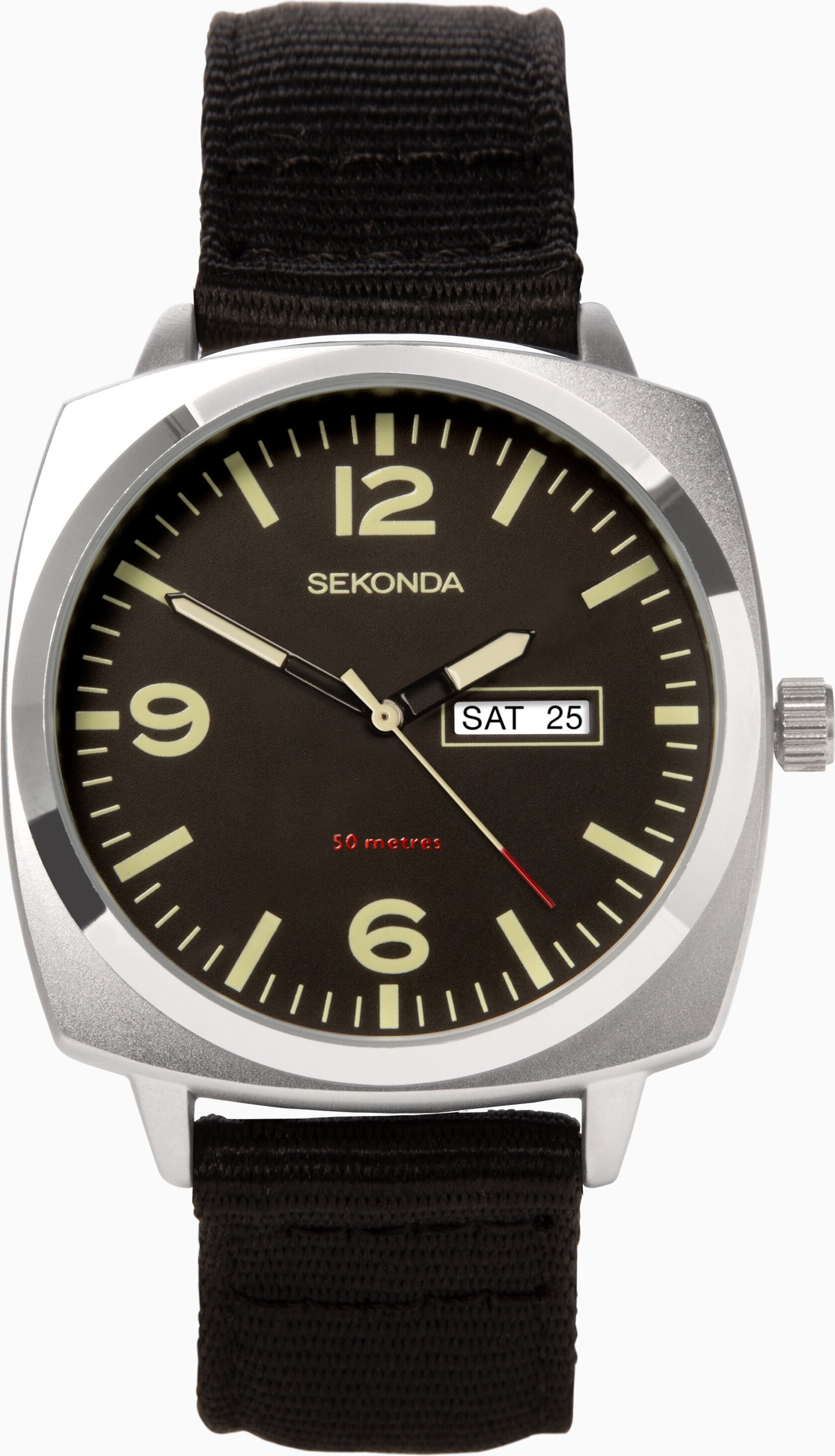 Sekonda Sekonda Airborne Men's Watch | Silver Case & Black Canvas Strap with Black Dial | 1992