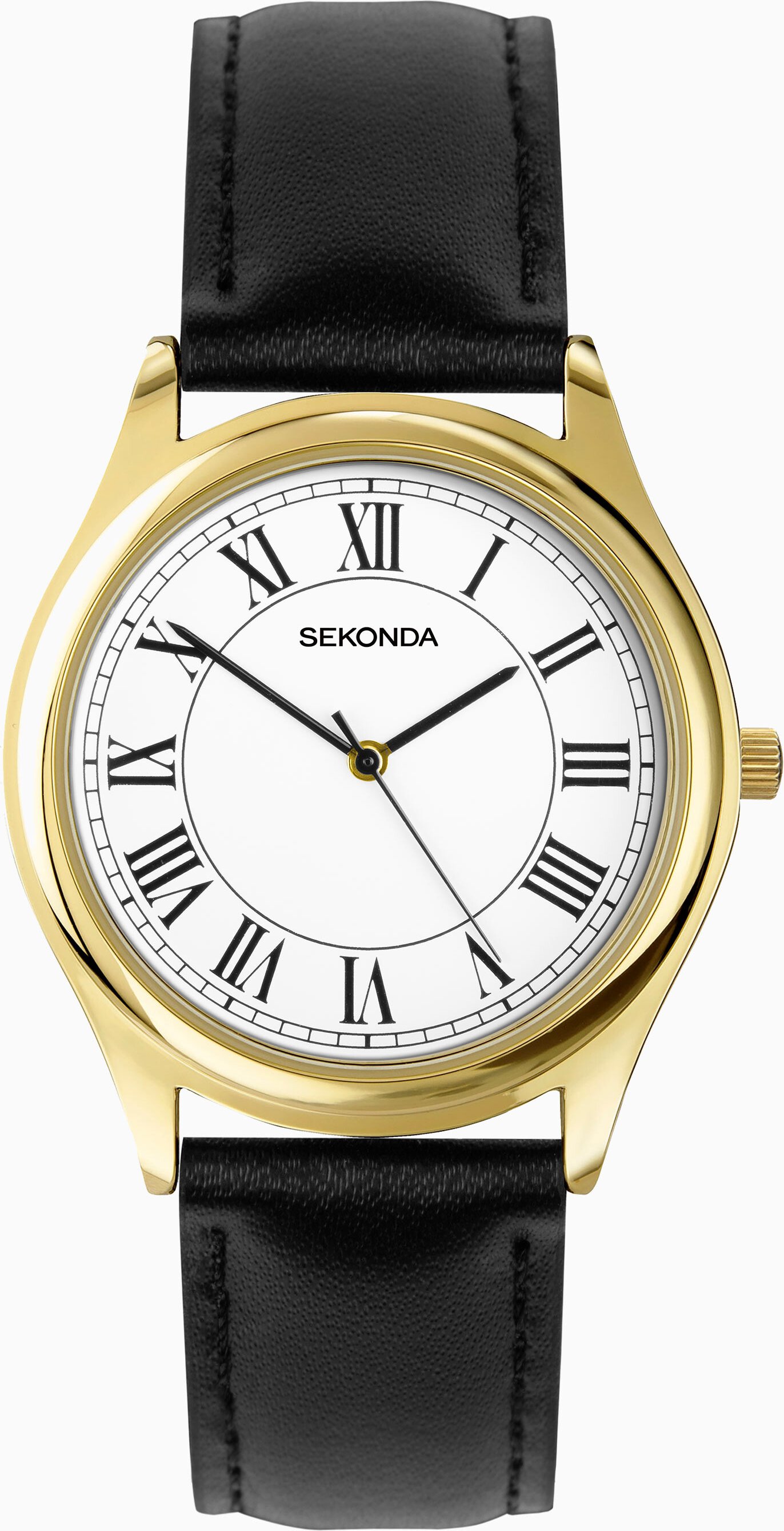 Sekonda Sekonda Evans Men's Watch | Gold Alloy Case & Black Leather Strap with White Dial | 30250