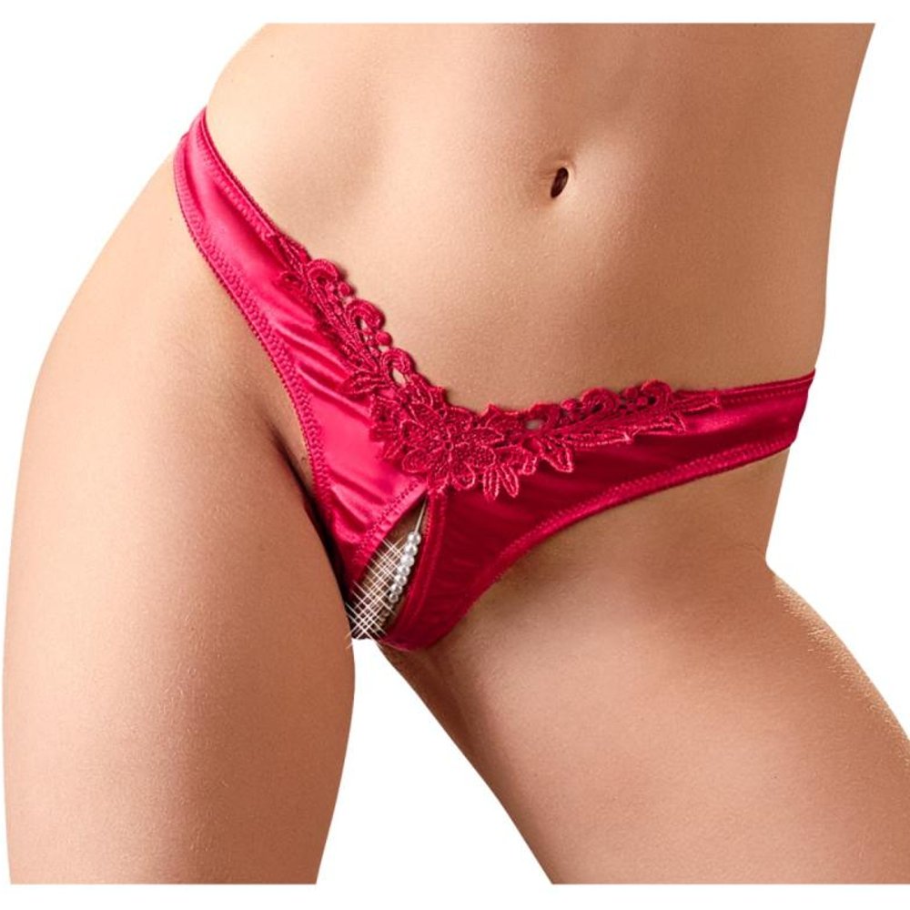 Cottelli Collection - Open Kruis String Met Parels - Rood